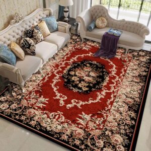 Burgundy floral traditional Persian rug