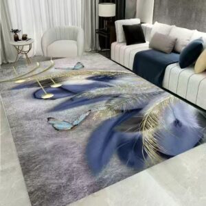 Modern gray rug with blue butterflies