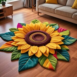 Large sunflower-shaped rug