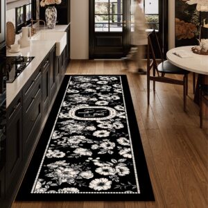 Long black and white floral runner