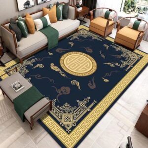 Navy blue and gold traditional rug